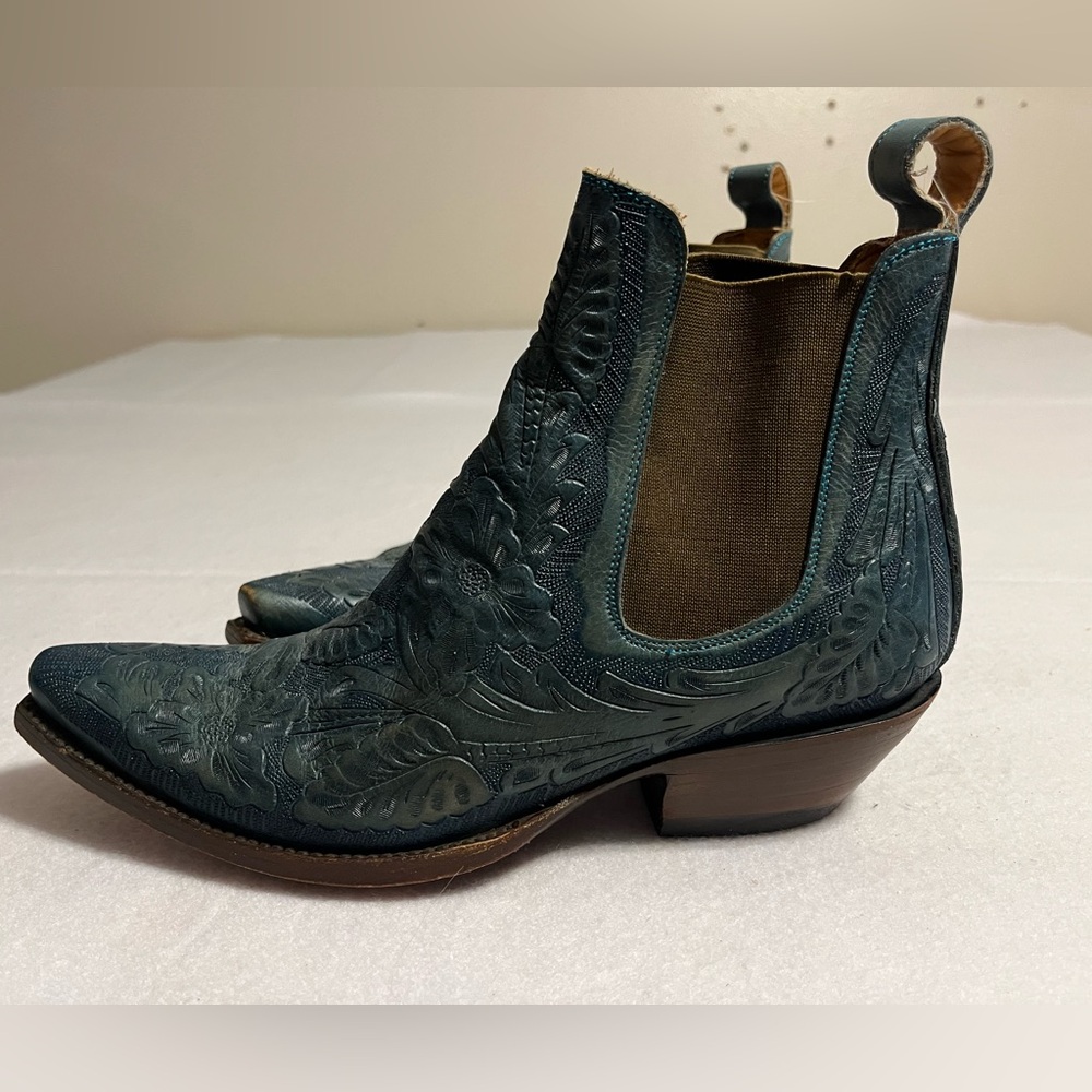 Old Gringo Boot Star Men’s 7D 9-150 Wyoming Blue Jeans TOOLED Leather Boots - Picture 10 of 13